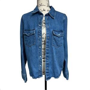 H&M Denim Pearl Snap Shirt Jacket, Small
